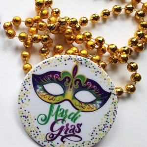 Custom die-cut plastic medallion Mardi Gras beads from PromotionBeads.com view 3
