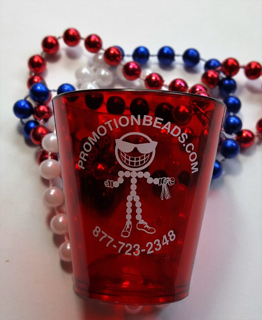 Shot Glass Mardi Gras Beads custom Mardi Gras beads by PromotionBeads.com