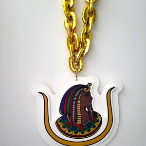 Houston Texans custom shape medallion on a purple, green and gold chain link Mardi Gras bead view 4