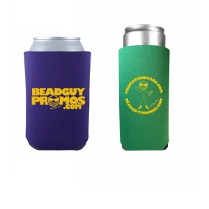 Custom Koozies custom Mardi Gras beads by PromotionBeads.com view 2