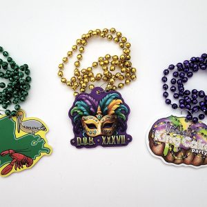 Custom shape PVC medallion Mardi Gras beads from PromotionBeads.com