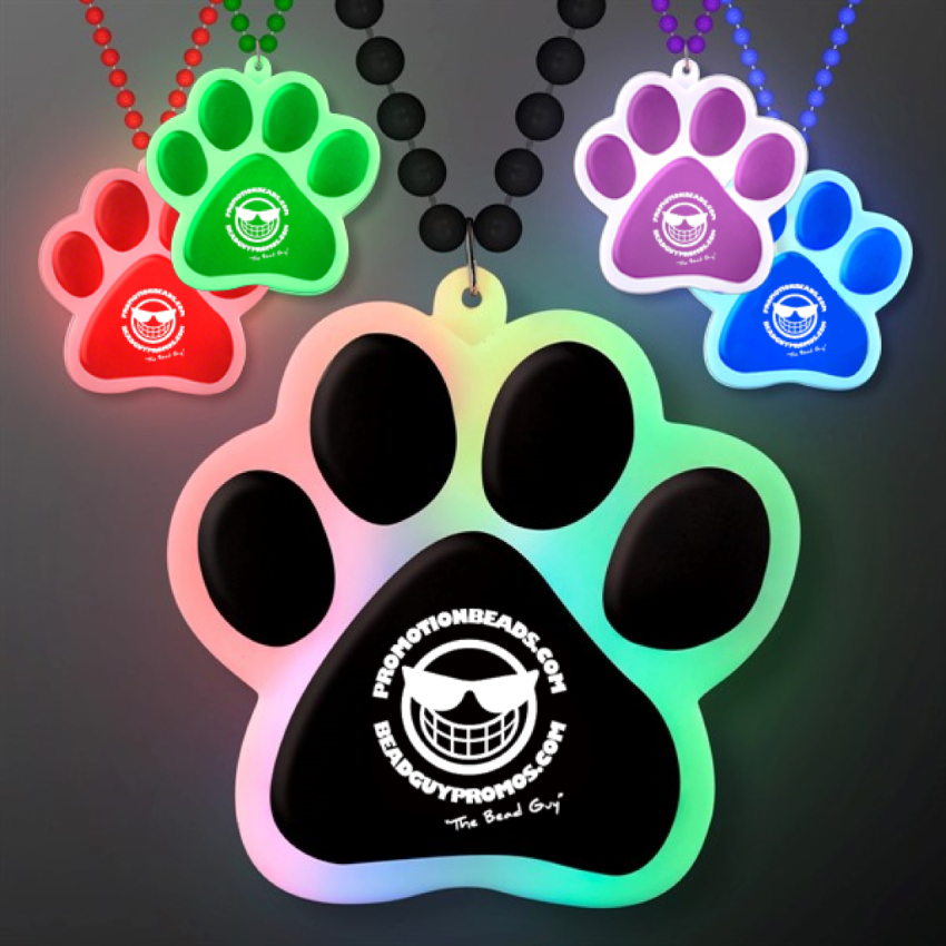 Light Up Paw Print Mardi Gras Bead