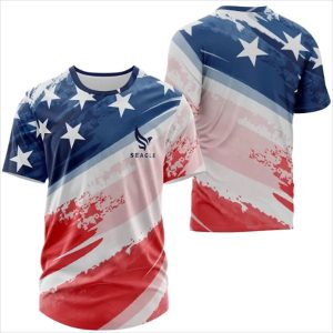 Custom full color dye sublimated all over print T shirt, front and back, from PromotionBeads.com