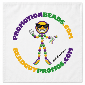 Custom full color dye sublimation handkerchief printed with the PromotionBeads.com and BeadGuyPromos.com bead mascot